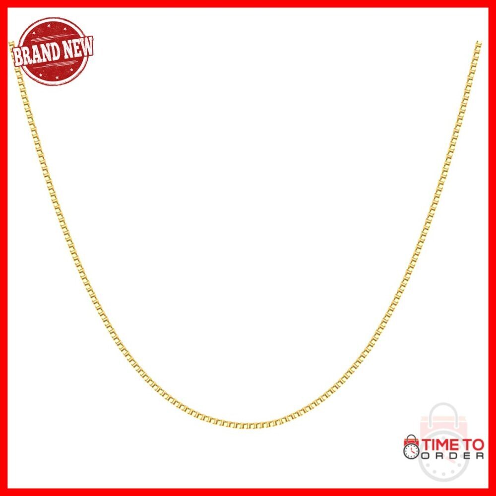14K Solid Gold Box Chain Necklace, 0.6mm-1mm, 16-24 Inch Lengths